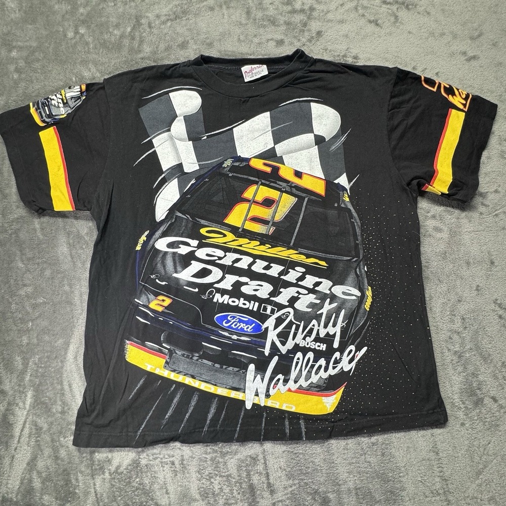 Vintage NASCAR Rusty Wallace #2 Miller 90s All Over Print T Shirt‎ Size XL